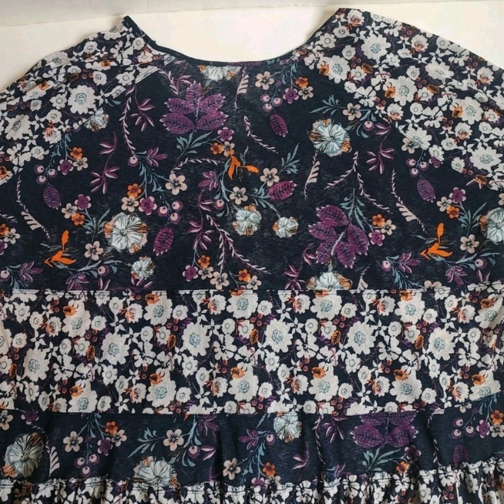 Free People Isabelle Floral Tunic Top Oversized White Blue Purple Blouse S - Picture 14 of 16